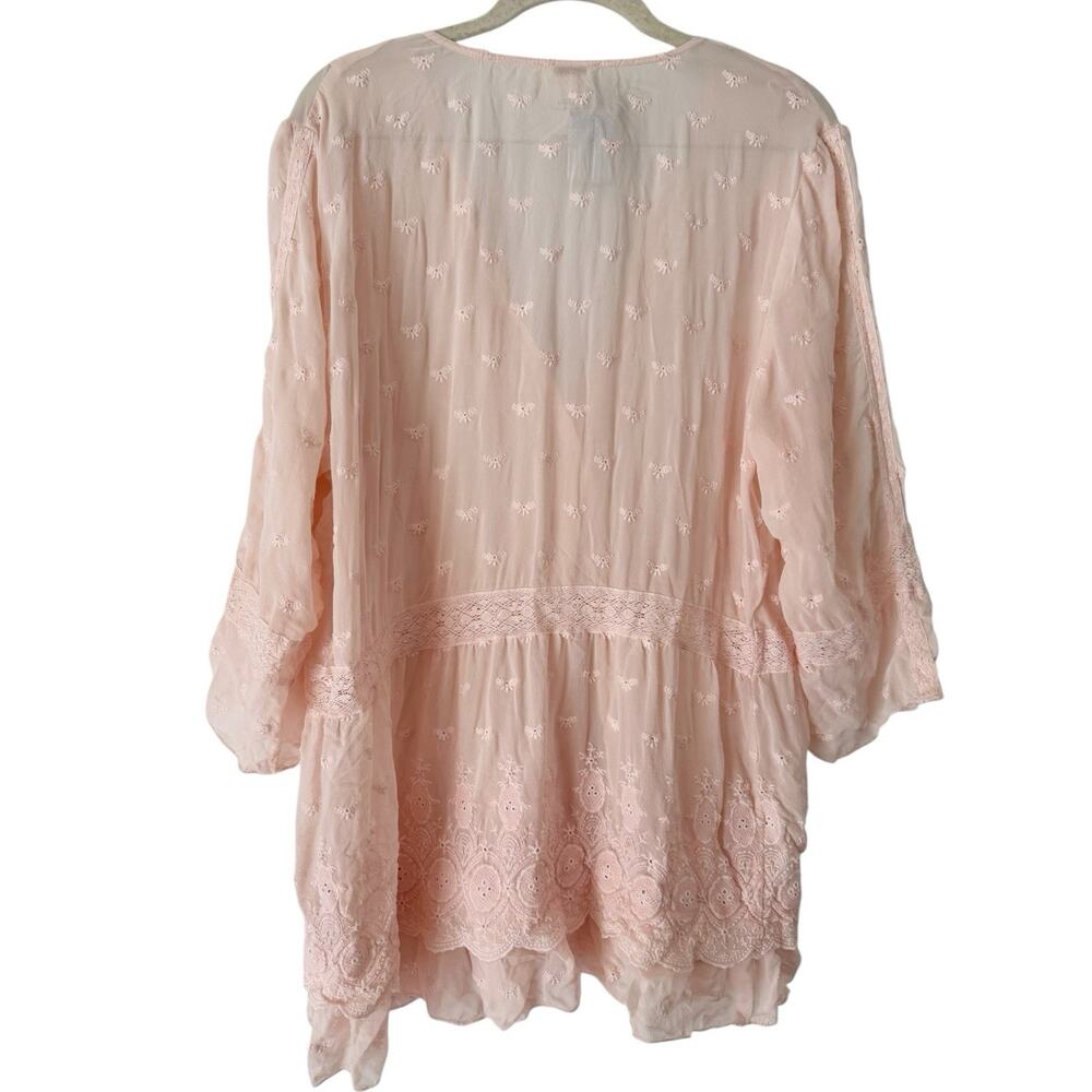 Sundance Pink 100% Silk Embroidered Sheer Button Front Blouse Size XL - Picture 2 of 6